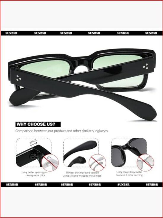 Classic Square Sunglasses Trendy Thick Frame Rectangle Chunky Black Shades